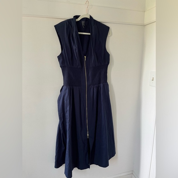 Anthropologie The Tommie Cap-Sleeve Smocked Front-Zip Shirt Dress Size L… - Picture 4 of 11